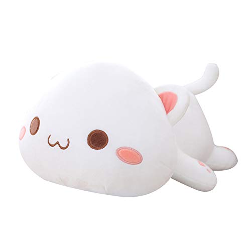 LICHENGTAI Almohada Suave de Gato, 35CM Bonito Felpa Gato Muñeca Suave Rellena Gatito Almohada, Muñecas Juguete Regalo Gato Peluche Felpa Animal Juguetes para Niños Enamorada, Blanco