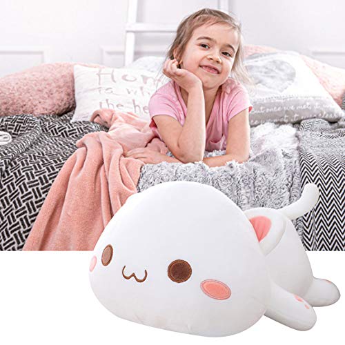 LICHENGTAI Almohada Suave de Gato, 35CM Bonito Felpa Gato Muñeca Suave Rellena Gatito Almohada, Muñecas Juguete Regalo Gato Peluche Felpa Animal Juguetes para Niños Enamorada, Blanco