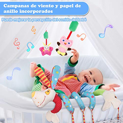 Lictin Juguetes Colgantes Espiral para Bebés- (3 PCS) Juguetes Colgantes del Cochecito para Bebés juguete con espejo y campana, Material de PP Suave sin BPA para Cochecito Cuna para Bebe de 3-12 Meses