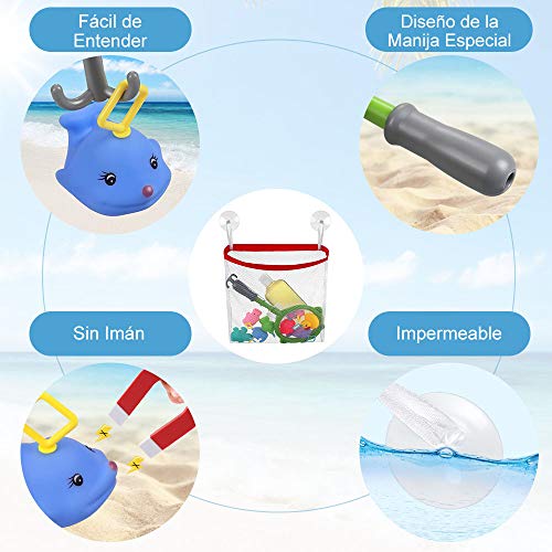 Lictin Juguetes de Baño para Niños- 10PCS Juguetes de Piscina Bebés con Caña de pescar y Bolsa de Almacenamiento, Juguete de Pesca Seguro sin BPA para Niños Bebés