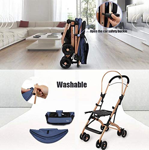 Ligera Cochecito de Bebé Plegable silla de paseo ultra compacto Sillita compacta y deportiva bebe de portatil para avión multifuncional Con tirante sistema de arnés de 5 puntos para 0-3 años,Azul