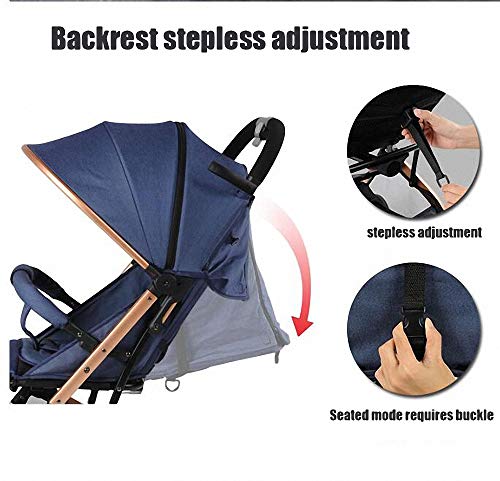 Ligera Cochecito de Bebé Plegable silla de paseo ultra compacto Sillita compacta y deportiva bebe de portatil para avión multifuncional Con tirante sistema de arnés de 5 puntos para 0-3 años,Azul