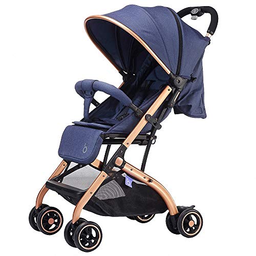 Ligera Cochecito de Bebé Plegable silla de paseo ultra compacto Sillita compacta y deportiva bebe de portatil para avión multifuncional Con tirante sistema de arnés de 5 puntos para 0-3 años,Azul