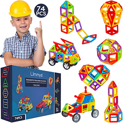 Limmys Bloques de construcción magnéticos Serie única de Viajes Juguetes de construcción para niños y niñas - El Juguete Educativo Stem Incluye 74 Piezas y un Libro de Ideas