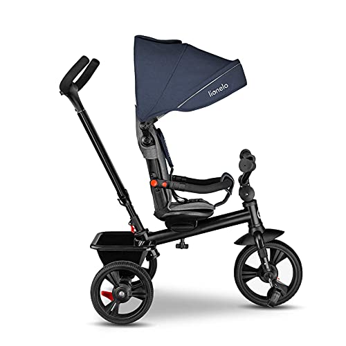 LIONELO Haari Bicicleta 2 en 1 Menores hasta 25 kg 1,5-5 años Triciclo- carrito Cesta espaciosa, bolsa y portavasos Cinturones de 3 puntos con fundas Toldo Reposapiés Gris