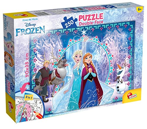 Lisciani Puzzle para niños de 250 piezas 2 en 1, Doble Cara con reverso para colorear - Disney Frozen La Reina de las nieves 52981