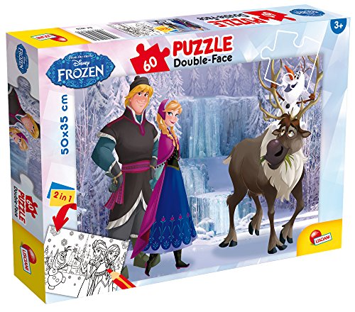 Lisciani Puzzle para niños de 60 piezas 2 en 1, Doble Cara con reverso para colorear - Disney Frozen La Reina de las nieves- La isla de hielo 49295