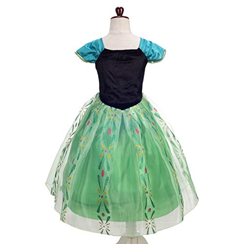 Lito Angels Disfraz de Coronación de Princesa Anna para Niñas, Vestido de Fiesta de Cumpleaños de Halloween, Talla 4-5 años, Verde