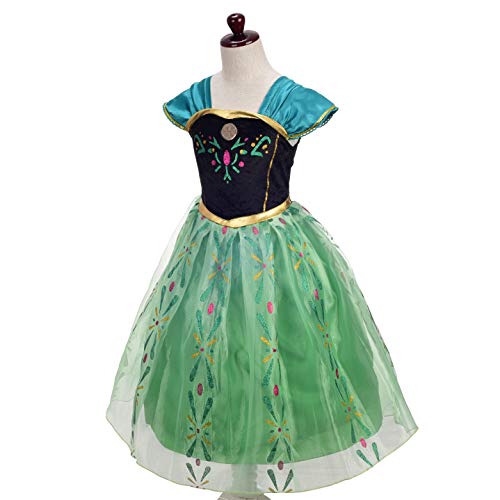 Lito Angels Disfraz de Coronación de Princesa Anna para Niñas, Vestido de Fiesta de Cumpleaños de Halloween, Talla 4-5 años, Verde