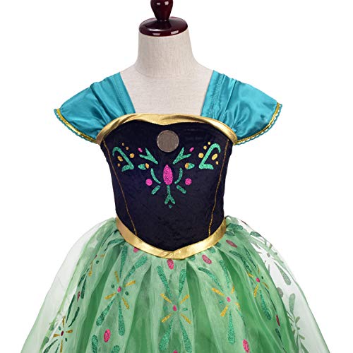 Lito Angels Disfraz de Coronación de Princesa Anna para Niñas, Vestido de Fiesta de Cumpleaños de Halloween, Talla 4-5 años, Verde