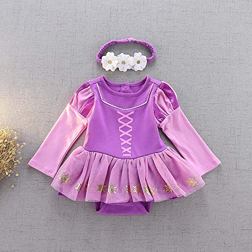 Lito Angels Disfraz de Princesa Rapunzel para Bebé Niñas Body Mono Mamelucos Onesie Vestido de Fiesta Navidad Halloween Cumpleaños con diadema Talla 9 a 12 Meses