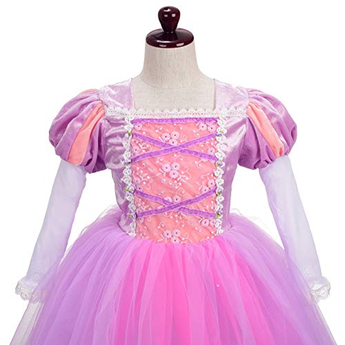 Lito Angels Disfraz de Princesa Rapunzel para Niñas, Vestido de Fiesta de Cumpleaños Carnaval Talla 9-10 años, Manga Larga, Morado