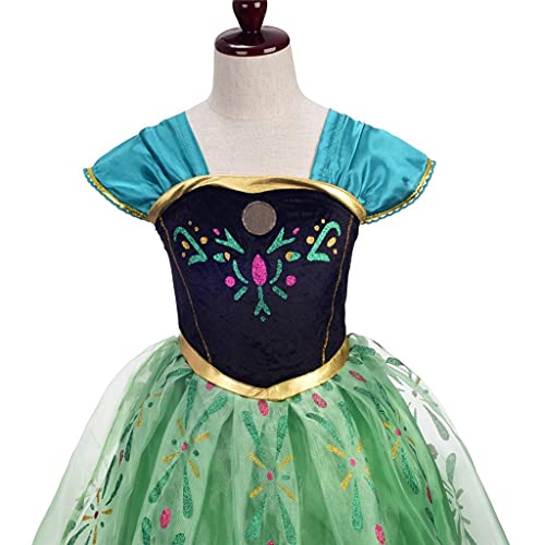 Lito Angels Disfraz Vestido de Coronación de Princesa Anna con Corona, Guante y Accesorios para Niñas Pequeñas, Talla 2-3 años, Verde