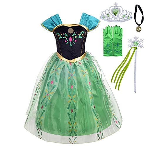 Lito Angels Disfraz Vestido de Coronación de Princesa Anna con Corona, Guante y Accesorios para Niñas Pequeñas, Talla 2-3 años, Verde