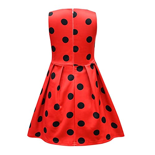 Lito Angels Disfraz Vestido de Ladybug Mariquita para Niñas, Ropa de Fiesta de Navidad y Cumpleaños, Talla 5-6 años, Lunares Rojos