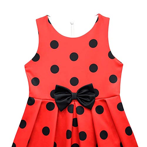 Lito Angels Disfraz Vestido de Ladybug Mariquita para Niñas, Ropa de Fiesta de Navidad y Cumpleaños, Talla 5-6 años, Lunares Rojos