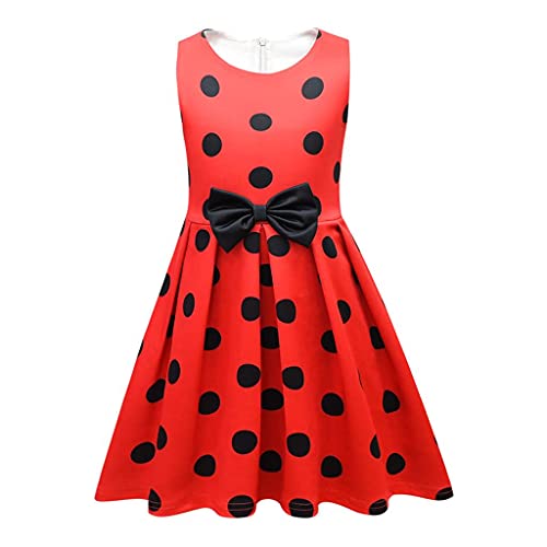 Lito Angels Disfraz Vestido de Ladybug Mariquita para Niñas, Ropa de Fiesta de Navidad y Cumpleaños, Talla 5-6 años, Lunares Rojos