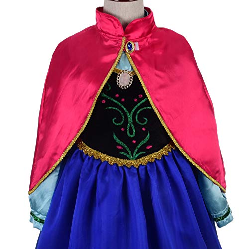 Lito Angels Disfraz Vestido de Princesa Anna con Capa y Accesorios para Niñas Talla 7-8 años