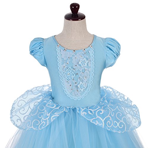 Lito Angels Disfraz Vestido de Tul Princesa Cenicienta para Niñas Pequeñas Talla 4-5 Años, Azul