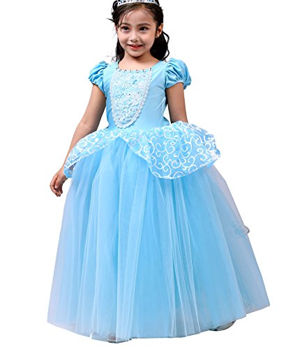 Lito Angels Disfraz Vestido de Tul Princesa Cenicienta para Niñas Pequeñas Talla 4-5 Años, Azul