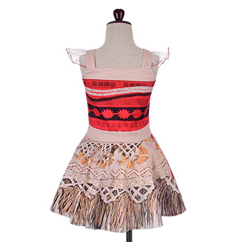 Lito Angels Niñas Vestidos Disfraz de Princesa Moana Vaiana Traje de Aventura Disfraces de Fiesta Elegante con Collar Talla 5-6 años