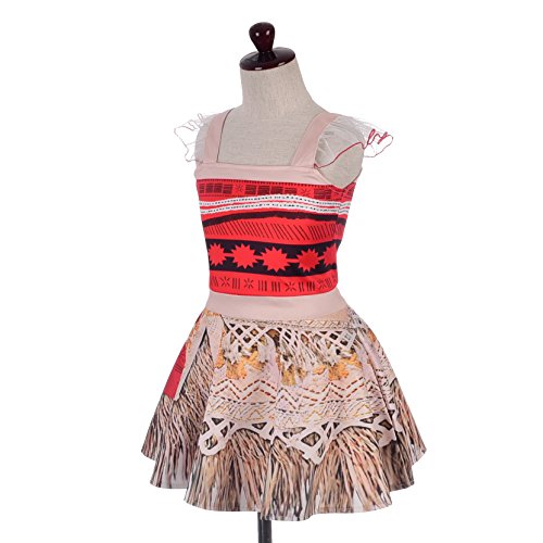 Lito Angels Niñas Vestidos Disfraz de Princesa Moana Vaiana Traje de Aventura Disfraces de Fiesta Elegante con Collar Talla 5-6 años