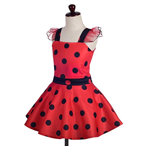 Lito Angels Vestido de Ladybug para Niña Disfraz de Mariquita de Halloween Fiesta de Cumpleaños Carnaval Festival Falda de Lunares Rojo Talla 7 a 8 Años