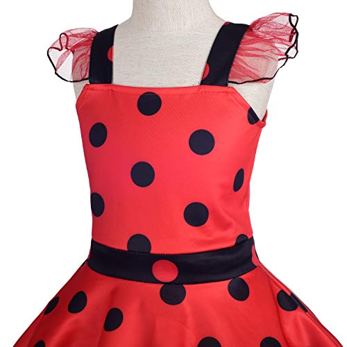 Lito Angels Vestido de Ladybug para Niña Disfraz de Mariquita de Halloween Fiesta de Cumpleaños Carnaval Festival Falda de Lunares Rojo Talla 7 a 8 Años