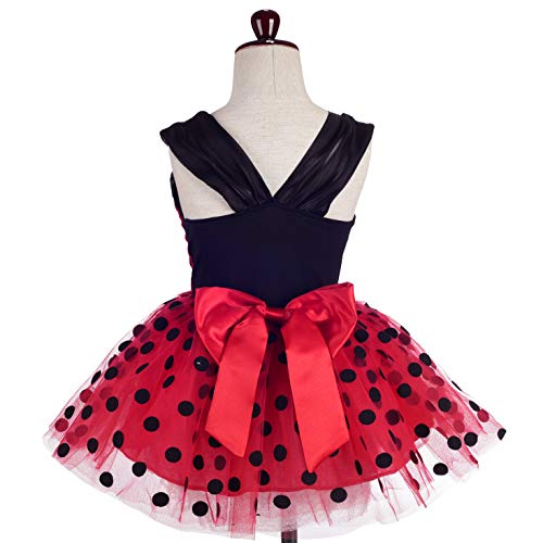 Lito Angels Vestido de Ladybug para Niña Disfraz de Mariquita de Halloween Fiesta de Cumpleaños Carnaval Festival Falda Tutu de Lunares Rojos Talla 7 a 8 Años