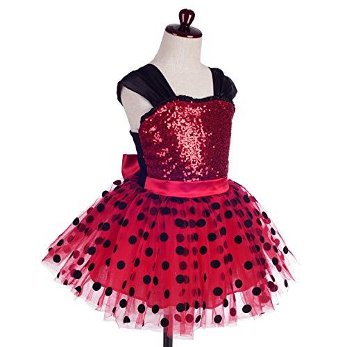 Lito Angels Vestido de Ladybug para Niña Disfraz de Mariquita de Halloween Fiesta de Cumpleaños Carnaval Festival Falda Tutu de Lunares Rojos Talla 7 a 8 Años