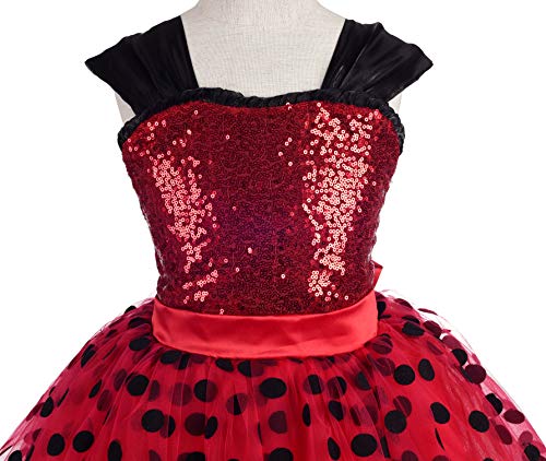 Lito Angels Vestido de Ladybug para Niña Disfraz de Mariquita de Halloween Fiesta de Cumpleaños Carnaval Festival Falda Tutu de Lunares Rojos Talla 7 a 8 Años