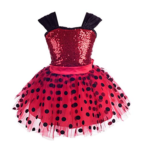 Lito Angels Vestido de Ladybug para Niña Disfraz de Mariquita de Halloween Fiesta de Cumpleaños Carnaval Festival Falda Tutu de Lunares Rojos Talla 7 a 8 Años