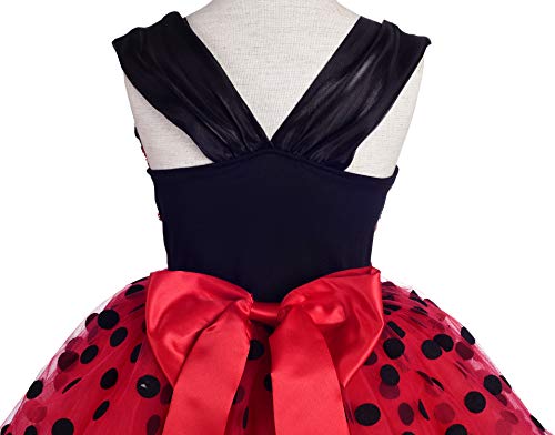 Lito Angels Vestido de Ladybug para Niña Disfraz de Mariquita de Halloween Fiesta de Cumpleaños Carnaval Festival Falda Tutu de Lunares Rojos Talla 7 a 8 Años