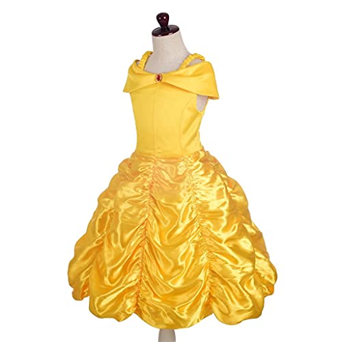 Lito Angels Vestido de Princesa Bella Disfraz la Bella y la Bestia con Corona y Accesorios para Niñas Talla 7-8 Años, Amarillo 077