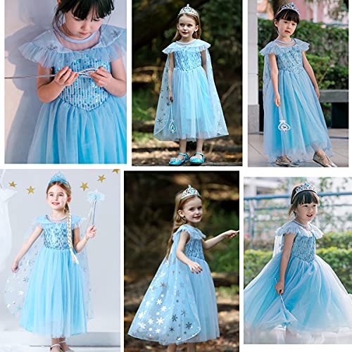 LiUiMiY Disfraz de Princesa Niñas Vestido de Carnaval Fiesta Halloween Cosplay Navidad Costume con Accesorio, Azul, 128-134 (Etiqueta 130)