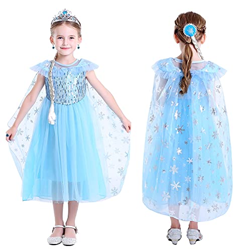 LiUiMiY Disfraz de Princesa Niñas Vestido de Carnaval Fiesta Halloween Cosplay Navidad Costume con Accesorio, Azul, 128-134 (Etiqueta 130)