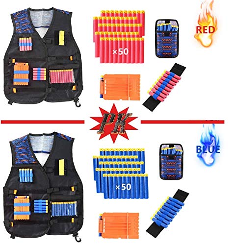 Locisne 2 Kit Chaleco táctico niños Paquetes para Nerf Toy Gun N-Strike Elite Series(con 100 Dardos de Espuma+2 Gafas+2 máscara+2 Clip de Recarga rápida+2 Pulsera+2 dardo Bolsa+2 Funda)