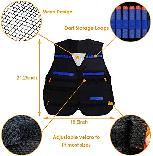 Locisne Chaleco táctico para niños Traje de chaqueta para serie de élite Toy Gun N-Strike(20 piezas de espuma Dardos+Gafas protectoras+Máscara de calavera+2pcs 6-dart Recargar Clip+1pcs 8 dart)