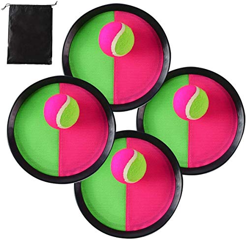 Locisne Toss y Catch Paddle Game Set,Disco de paletas y Juego de Lanzamiento de Pelota Juego Atrapa Pelotas con Bolsa de Almacenamiento, 4 paletas y 4 Bolas