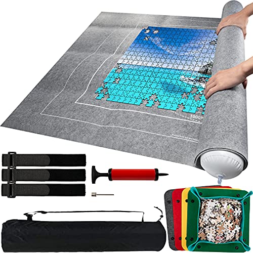 LOCN Puzzles Tapete Rompecabezas Almacenamiento Estera Puzzle Mat Roll Estera de Rompecabezas Portátil Tapete Puzzle, Fieltro Puzzles Tapete con Bomba de Tubo (Gris)