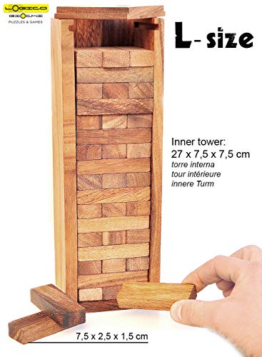 Logica Juegos Art. Condo - Torre con Piezas de Madera Extraíbles - Piezas de Madera de Teca con su Caja de Madera - Juego de Mesa (Medio)