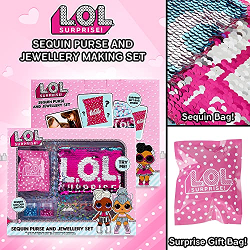 L.O.L. ¡Sorpresa! Switch - Kit de costura para hacer bisutería y bolsos de lentejuelas para niñas LOL Muñecas Confeti Pop Diva Rockera Mc Swag, color rosa. , color/modelo surtido