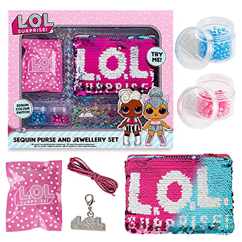 L.O.L. ¡Sorpresa! Switch - Kit de costura para hacer bisutería y bolsos de lentejuelas para niñas LOL Muñecas Confeti Pop Diva Rockera Mc Swag, color rosa. , color/modelo surtido