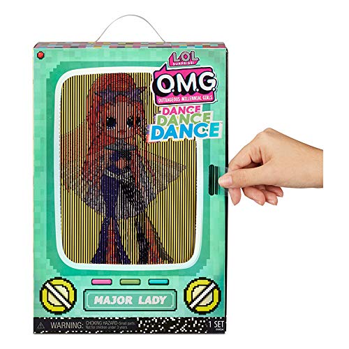 LOL Surprise OMG Dance Dance Dance Muñeca Major Lady con 15 sorpresas, Ropa, Luz Negra Mágica, Accesorios de Moda, Zapatos, Soporte para Muñecas y Packaging de TV. Para Niñas a Partir de 4 Años.