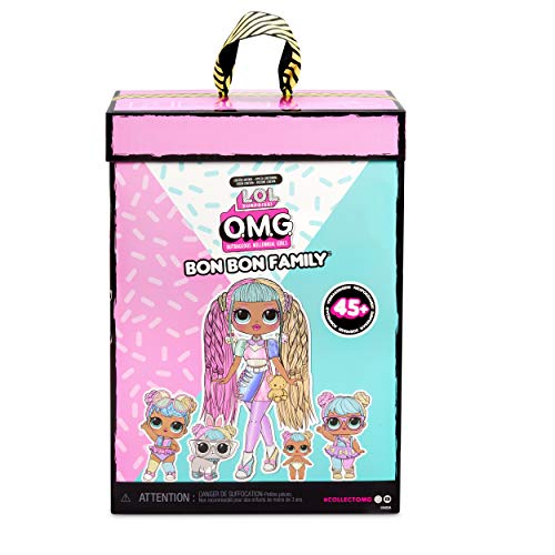 LOL Surprise OMG Familia Bon Bon con más de 45 sorpresas que incluyen muñeca Candylicious OMG, Bon Bon, Bling Bon Bon, Lil Bon Bon, Hop Hop, Accesorios y Juego Plegable, Niñas de 36 meses a 10 años