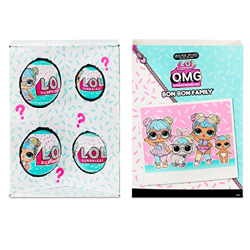 LOL Surprise OMG Familia Bon Bon con más de 45 sorpresas que incluyen muñeca Candylicious OMG, Bon Bon, Bling Bon Bon, Lil Bon Bon, Hop Hop, Accesorios y Juego Plegable, Niñas de 36 meses a 10 años