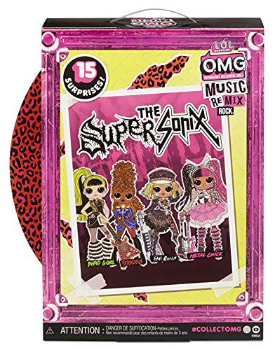 LOL Surprise OMG Remix Rock Muñeca FEROCIOUS - 15 sorpresas que incluyen bajo, vestido, zapatos, cepillo, soporte para muñecas, letras y paquete de tocadiscos - Edad: 4+