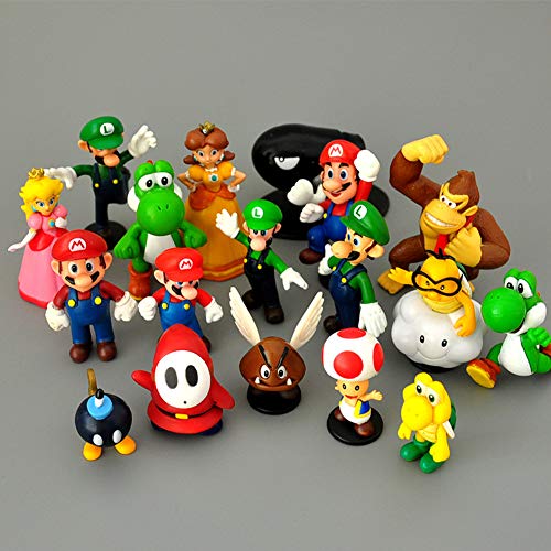 LoneFox Conjunto de 18 Personajes de Super Mario Bros Figura de acción Juguetes Modelo muñecas Decoraciones de Pastel