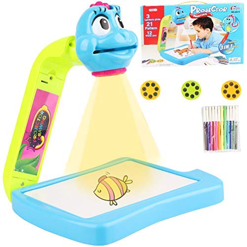 LUCKYYL Proyector para Niños Dibujo Smart, Smart Sketcher Proyector, Herramienta Educativa De Pintura, Juego De Escritorio De Mesa De Proyector De Pintura Musical para Niños,Blue