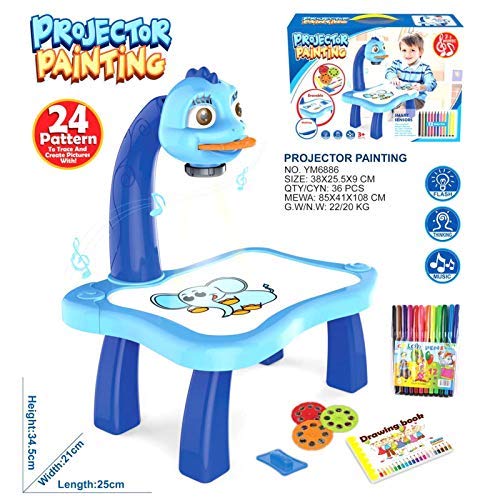 LUCKYYL Proyector para Niños Dibujo Smart, Smart Sketcher Proyector, Herramienta Educativa De Pintura, Juego De Escritorio De Mesa De Proyector De Pintura Musical para Niños,Blue